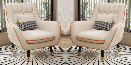 LSFH Unique Design True Innovations Nordic Light Accent Chair, Armchair with Solid Sagwan Wooden Frame for Small Apartments, Living Room or Bedroom (Set of 2 Chairs, Beige)