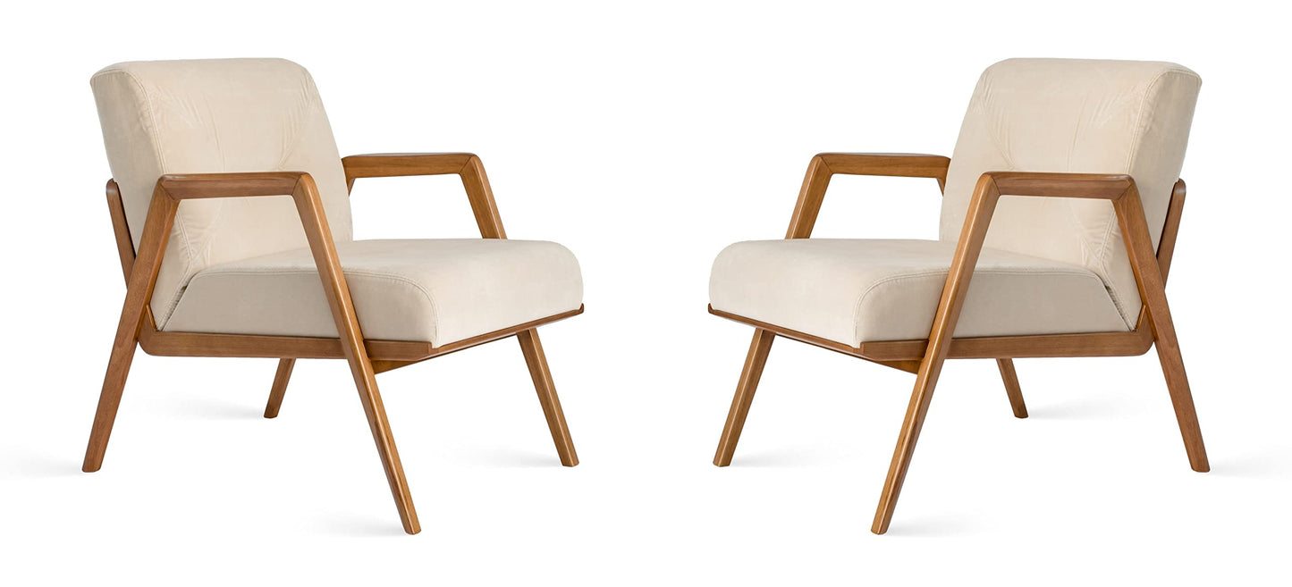 LSFH Unique Design True Innovations Maluz Accent Chair Armchair with Solid Sagwan Wooden Frame Single Sofa Chair for Small Apartments, Living Room or Bedroom (Set of 2 Chairs, Off-White)