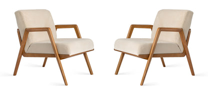 LSFH Unique Design True Innovations Maluz Accent Chair Armchair with Solid Sagwan Wooden Frame Single Sofa Chair for Small Apartments, Living Room or Bedroom (Set of 2 Chairs, Off-White)