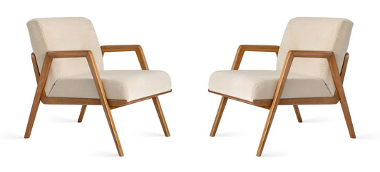 LSFH Unique Design True Innovations Maluz Accent Chair Armchair with Solid Sagwan Wooden Frame Single Sofa Chair for Small Apartments, Living Room or Bedroom (Set of 2 Chairs, Off-White)