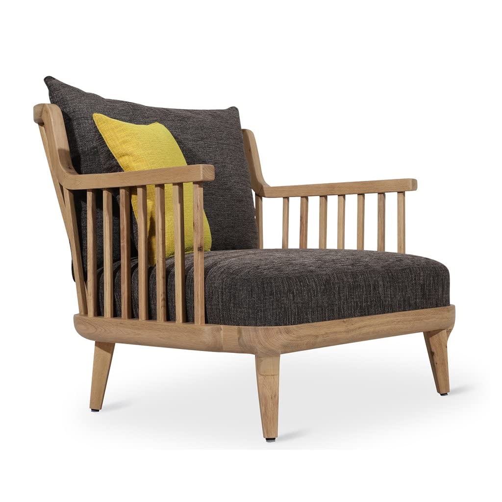 LSFH Unique Design Legaz Organic Shape Fabric Accent Chair Armchair with Solid Sagwan Wooden Frame Single Sofa Chair for Small Apartments, Living Room or Bedroom (1 Chair, Black)