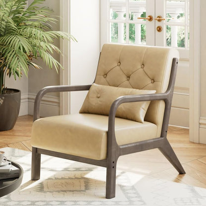 LSFH Unique Design True Innovations Alcie Accent Chair, Ottoman Armchair with Solid Sagwan Wooden Frame Single Sofa Chair for Small Apartments, Living Room or Bedroom (1 Chair, Beige)