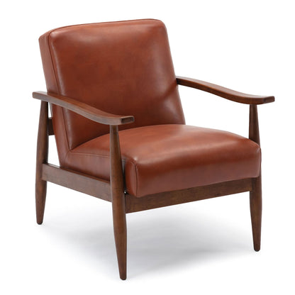 LSFH Unique Design Austin Caramel Leatherette Accent Chair Armchair with Solid Sagwan Wooden Frame Single Sofa Chair for Small Apartments, Living Room or Bedroom (Brown, Set of 2 Chairs)