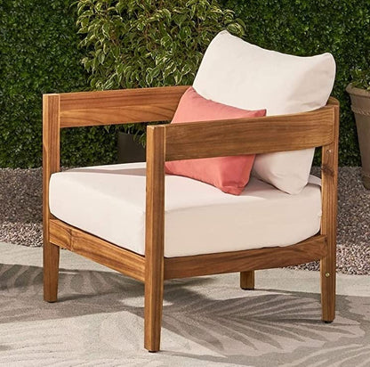 LSFH Unique Design True Innovations Alfy Accent Chair Armchair with Solid sagwan Wooden Frame Single Sofa Chair for Small Apartments, Living Room or Bedroom (Set of 2 Chairs, Beige)