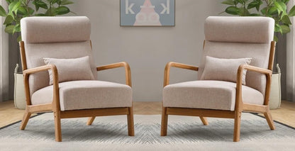 LSFH Unique Design Fabric Upholstered Vegaz Accent Chair with Solid Sagwan Wooden Frame Single Sofa Chair for Small Apartments, Living Room or Bedroom (Set of 2 Chairs, Beige)