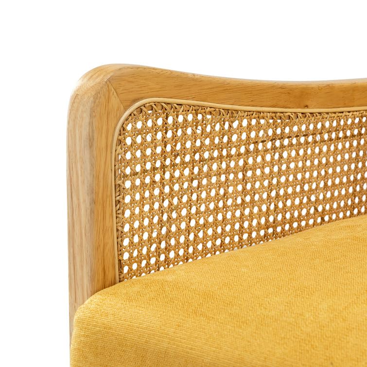 LSFH Unique Design Fabric Upholstered Rattan Cane Accent Chair, Armchair with Solid Sagwan Wooden Frame Single Sofa Chair for Small Apartments, Living Room or Bedroom (Set of 2 Chairs, Yellow)