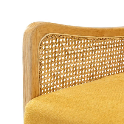 LSFH Unique Design Fabric Upholstered Rattan Cane Accent Chair, Armchair with Solid Sagwan Wooden Frame Single Sofa Chair for Small Apartments, Living Room or Bedroom (Set of 2 Chairs, Yellow)