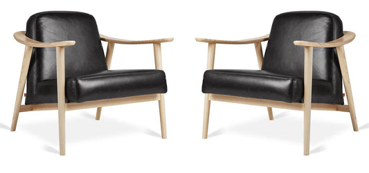 LSFH Unique Design Balticz Accent Chair Armchair with Solid Sagwan Wooden Frame Single Sofa Chair for Small Apartments, Living Room or Bedroom (Natural Finish, Black Set of 2 Chairs)