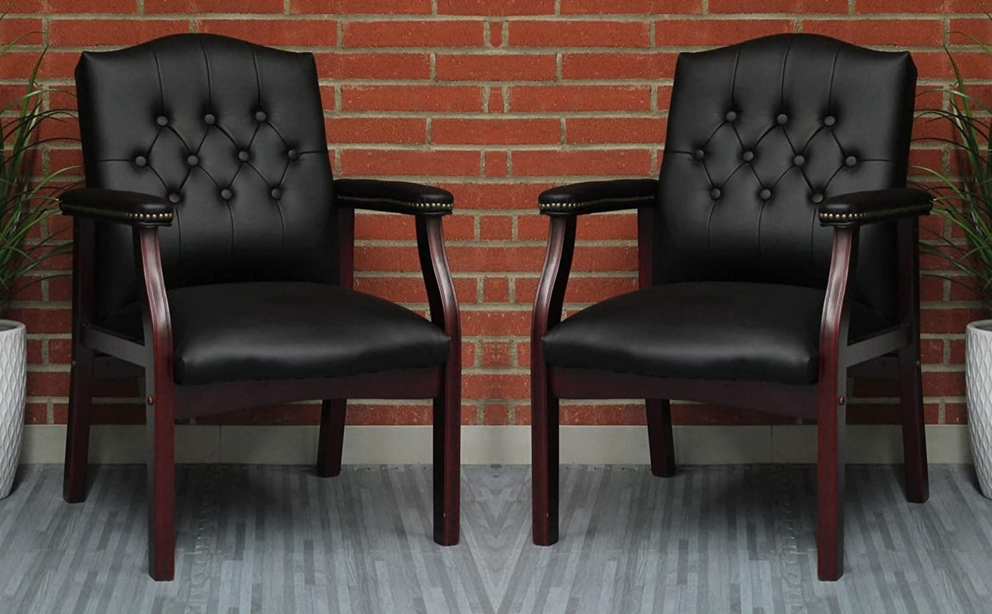 LSFH Unique Design True Innovations Ivy Button Tufted Accent Chair Armchair with Solid sagwan Wooden Frame Single Sofa Chair for Small Apartments, Living Room or Bedroom (Set of 2 Chair, Black)