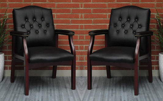 LSFH Unique Design True Innovations Ivy Button Tufted Accent Chair Armchair with Solid sagwan Wooden Frame Single Sofa Chair for Small Apartments, Living Room or Bedroom (Set of 2 Chair, Black)