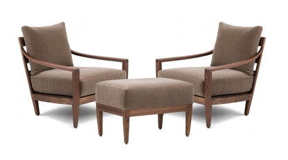 LSFH Unique Design Low Lounge Chair Accent Chair Armchair with Solid Sagwan Wooden Frame Single Sofa Chair for Small Apartments, Living Room or Bedroom (2 Chairs with Ottoman, Light Brown)