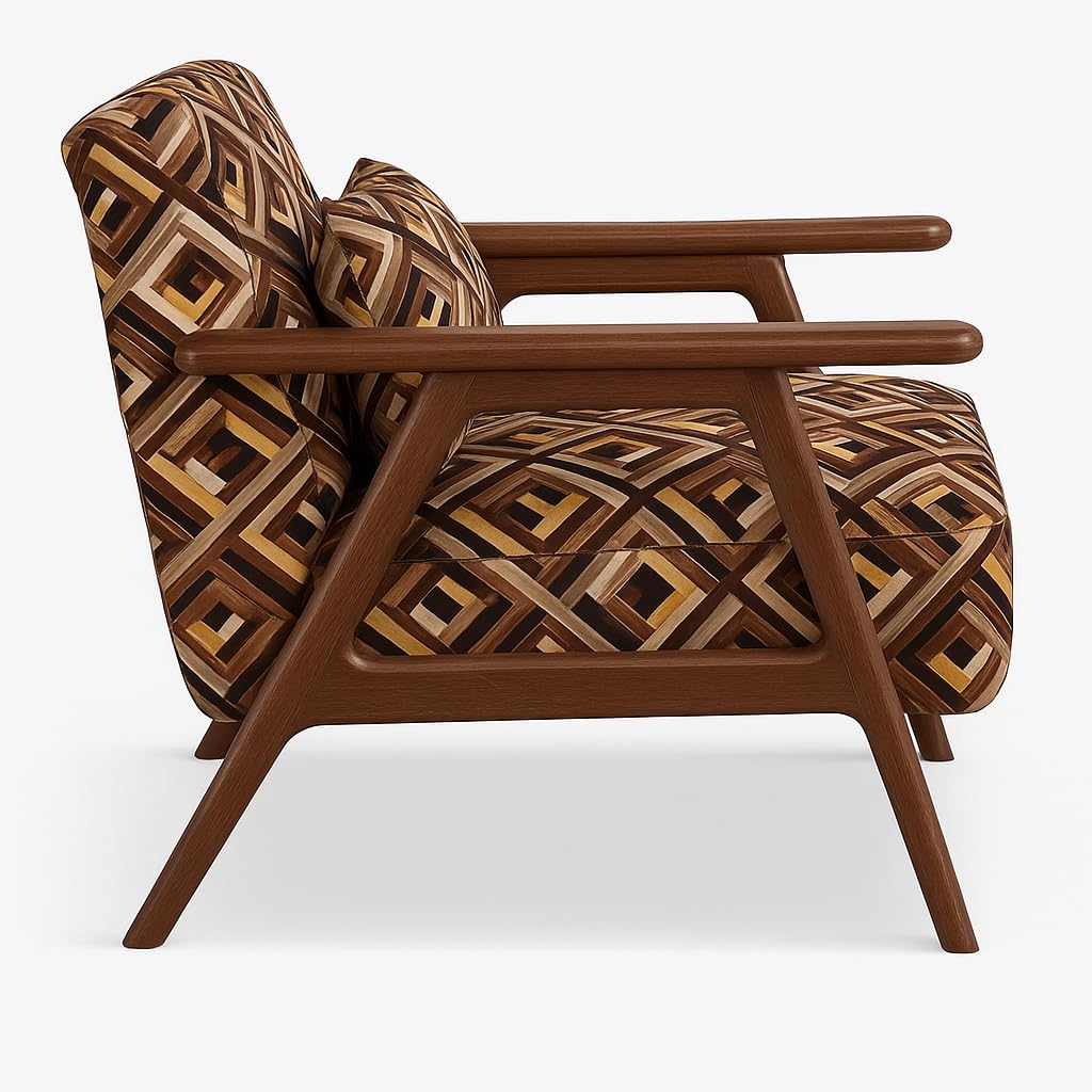 LSFH Unique Design True Innovations Grcia Hendricks Accent Chair Armchair with Solid Sagwan Wooden Frame Single Sofa Chair for Small Apartments, Living Room or Bedroom (2 Chairs, Squre Printed)