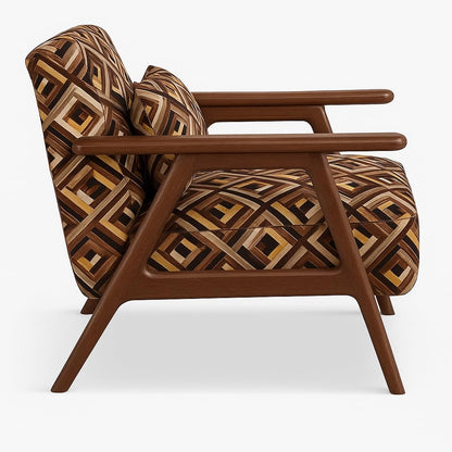 LSFH Unique Design True Innovations Grcia Hendricks Accent Chair Armchair with Solid Sagwan Wooden Frame Single Sofa Chair for Small Apartments, Living Room or Bedroom (1 Chair, Squre Printed)