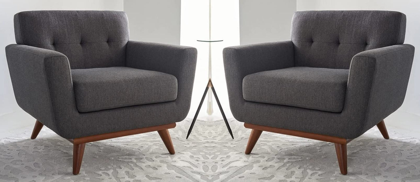 LSFH Unique Design True Innovations Opal Tufted Accent Chair Armchair with Solid Sagwan Wooden Legs Single Sofa Chair for Small Apartments, Living Room or Bedroom (Set of 2 Chairs, Grey)