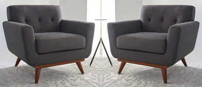 LSFH Unique Design True Innovations Opal Tufted Accent Chair Armchair with Solid Sagwan Wooden Legs Single Sofa Chair for Small Apartments, Living Room or Bedroom (Set of 2 Chairs, Grey)