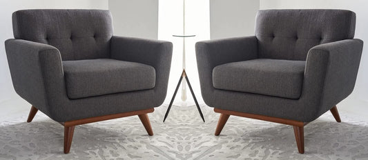 LSFH Unique Design True Innovations Opal Tufted Accent Chair Armchair with Solid Sagwan Wooden Legs Single Sofa Chair for Small Apartments, Living Room or Bedroom (Set of 2 Chairs, Grey)