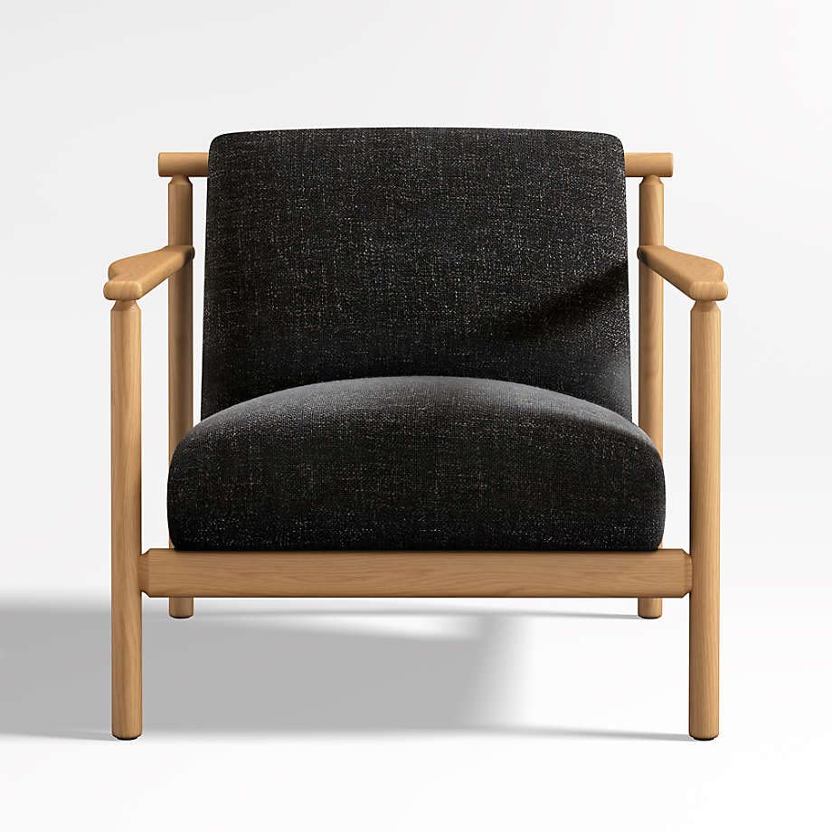 LSFH Unique Design True Innovations Ojai Fabric Accent Chair Armchair with Solid Sagwan Wooden Frame Single Sofa Chair for Small Apartments, Living Room or Bedroom (1 Chair, Black)