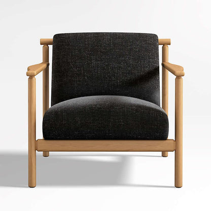 LSFH Unique Design True Innovations Ojai Fabric Accent Chair Armchair with Solid Sagwan Wooden Frame Single Sofa Chair for Small Apartments, Living Room or Bedroom (1 Chair, Black)