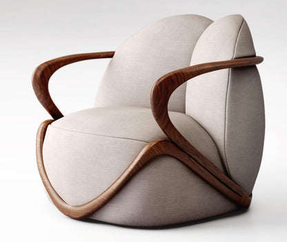 LSFH Unique Design Fabric Upholstered Huge Accent Chair, Armchair with Solid Sagwan Wooden Frame Single Sofa Chair for Small Apartments, Living Room or Bedroom (Set of 2 Chairs, Beige)