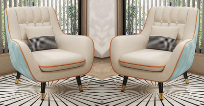 LSFH Unique Design True Innovations Nordic Light Accent Chair, Armchair with Solid Sagwan Wooden Frame for Small Apartments, Living Room or Bedroom (Set of 2 Chairs, Beige & Sky Blue)