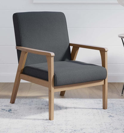 LSFH Unique Design True Innovations Brookside Fabric Accent Chair Armchair with Solid Sagwan Wooden Frame Single Sofa Chair for Small Apartments, Living Room or Bedroom (Set of 2 Chairs, Grey)