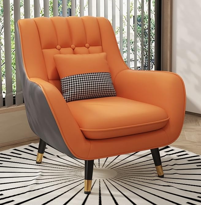 LSFH Unique Design True Innovations Nordic Light Accent Chair, Armchair with Solid Sagwan Wooden Frame for Small Apartments, Living Room or Bedroom (1 Chair, Contrast Orange)