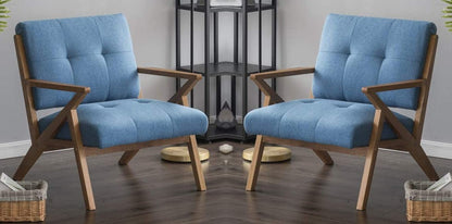 LSFH Unique Design True Innovations Modern Tufted Accent Chair Armchair with Solid Sagwan Wooden Frame Single Sofa Chair for Small Apartments, Living Room or Bedroom (Set of 2 Chairs, Blue)