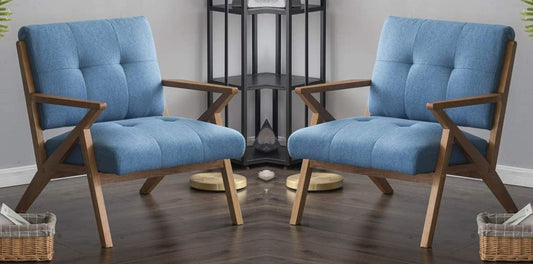 LSFH Unique Design True Innovations Modern Tufted Accent Chair Armchair with Solid Sagwan Wooden Frame Single Sofa Chair for Small Apartments, Living Room or Bedroom (Set of 2 Chairs, Blue)