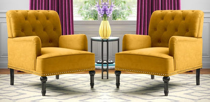 LSFH Unique Design True Innovations Jakuz Accent Chair, Armchair with Solid Sagwan Wooden Frame Single Sofa Chair for Small Apartments, Living Room or Bedroom (Set of 2 Chairs, Yellow)