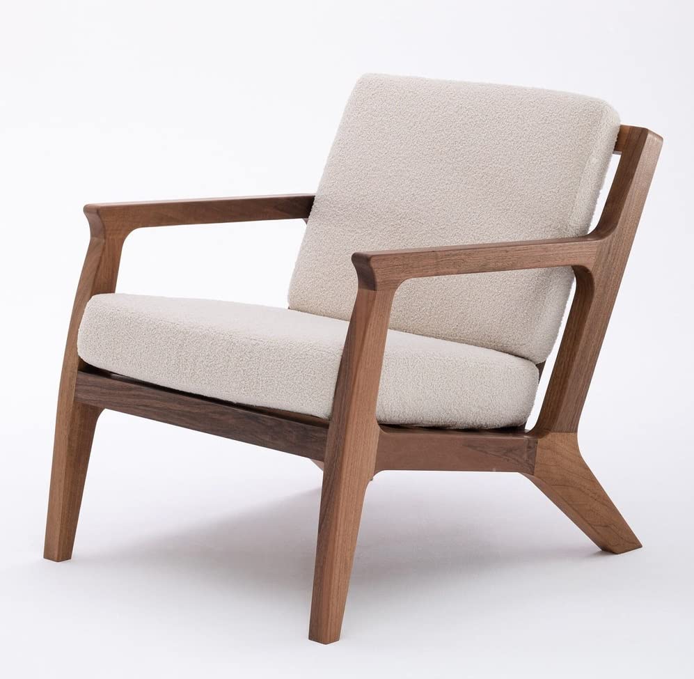 LSFH Unique Design Retre Chair, Handmade Lounge Chair Accent Chair Armchair with Solid Sagwan Wooden Frame Single Sofa Chair for Small Apartments, Living Room or Bedroom (1 Chair, Beige)