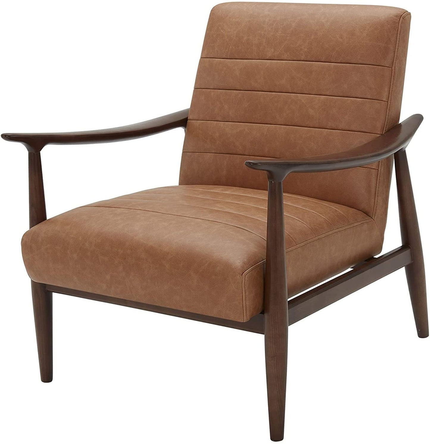 LSFH Unique Design Modern Channel Tufted Accent Chair Armchair with Solid Sagwan Wooden Frame Single Sofa Chair for Small Apartments, Living Room or Bedroom (Set of 2 Chairs, Brown)