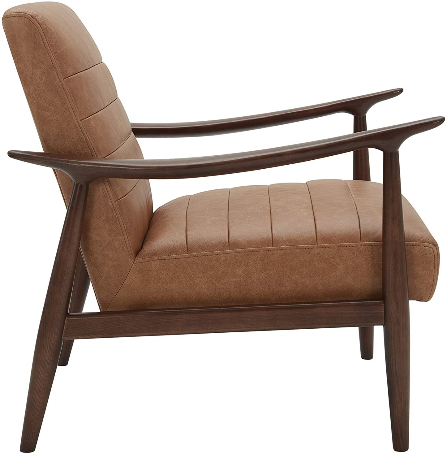 LSFH Unique Design Modern Channel Tufted Accent Chair Armchair with Solid Sagwan Wooden Frame Single Sofa Chair for Small Apartments, Living Room or Bedroom (1 Chair, Brown)