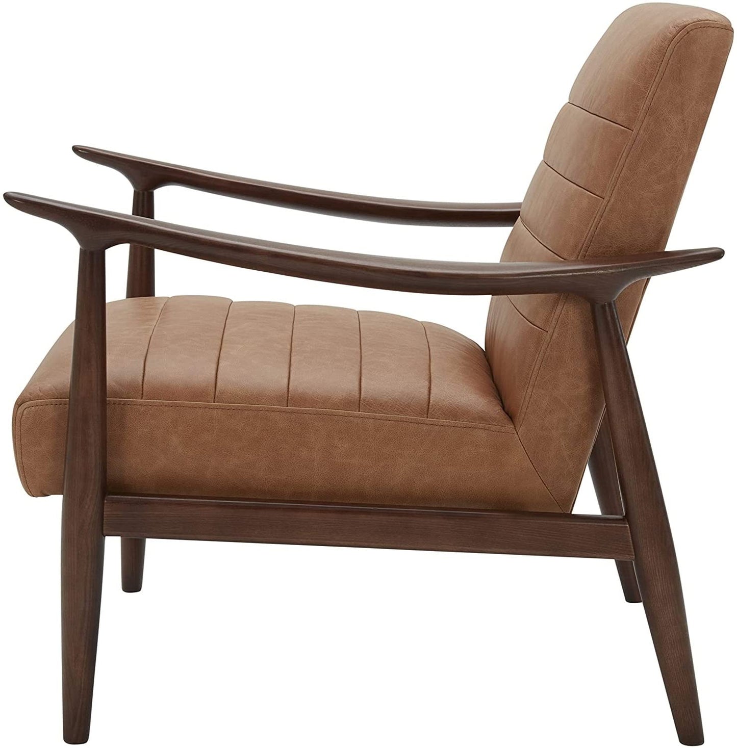 LSFH Unique Design Modern Channel Tufted Accent Chair Armchair with Solid Sagwan Wooden Frame Single Sofa Chair for Small Apartments, Living Room or Bedroom (Set of 2 Chairs, Brown)