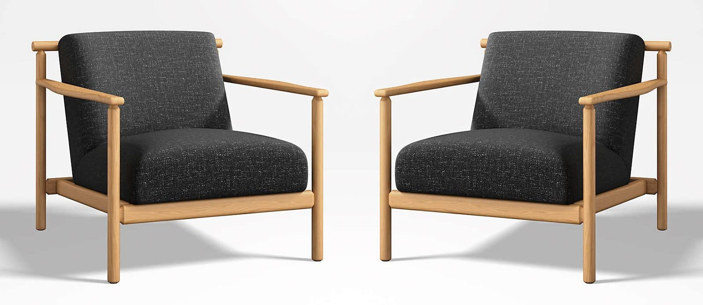 LSFH Unique Design True Innovations Ojai Fabric Accent Chair Armchair with Solid Sagwan Wooden Frame Single Sofa Chair for Small Apartments, Living Room or Bedroom (Set of 2 Chairs, Black)