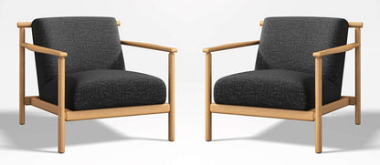 LSFH Unique Design True Innovations Ojai Fabric Accent Chair Armchair with Solid Sagwan Wooden Frame Single Sofa Chair for Small Apartments, Living Room or Bedroom (Set of 2 Chairs, Black)