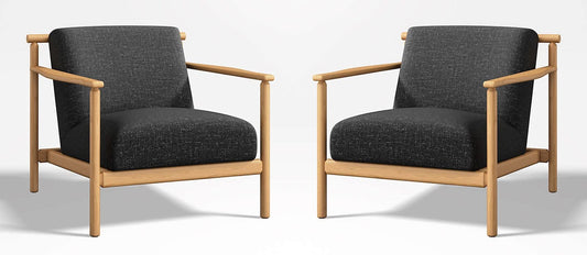 LSFH Unique Design True Innovations Ojai Fabric Accent Chair Armchair with Solid Sagwan Wooden Frame Single Sofa Chair for Small Apartments, Living Room or Bedroom (Set of 2 Chairs, Black)