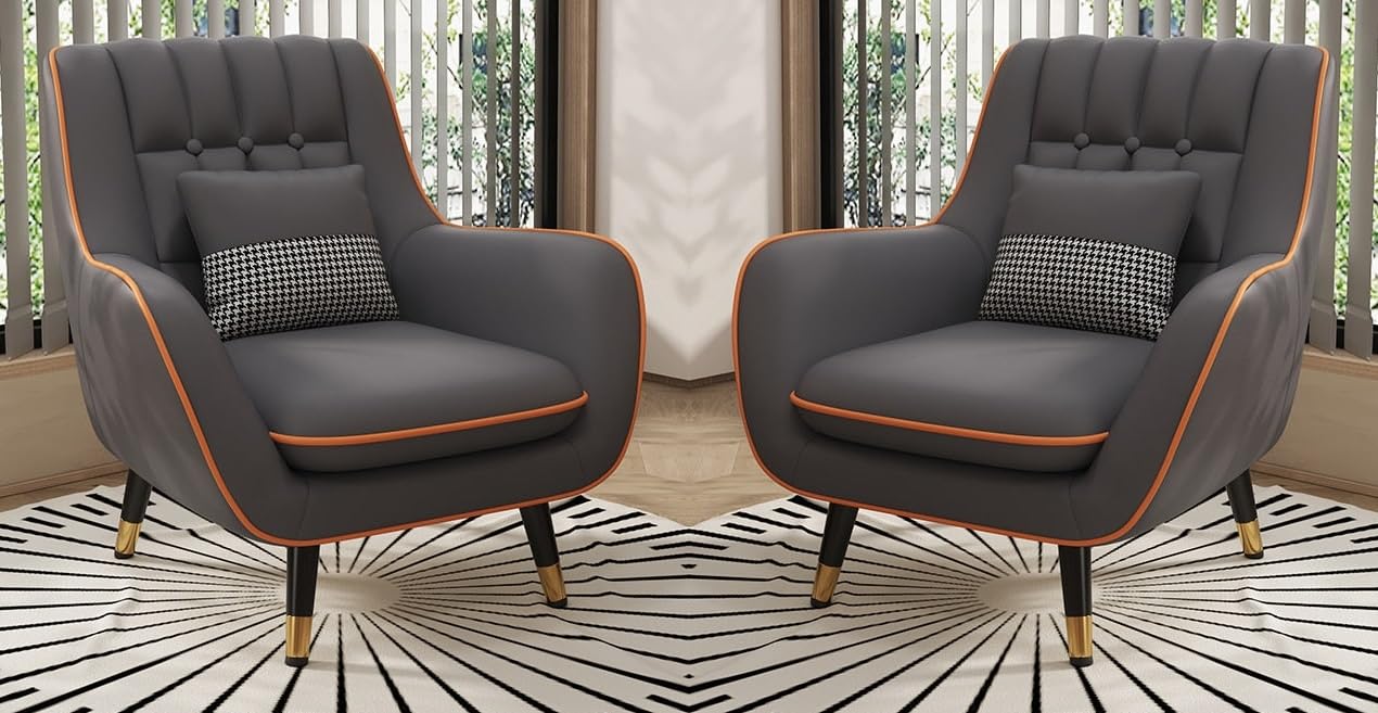 LSFH Unique Design True Innovations Nordic Light Accent Chair, Armchair with Solid Sagwan Wooden Frame for Small Apartments, Living Room or Bedroom (Set of 2 Chairs, Dark Grey)