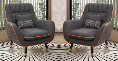 LSFH Unique Design True Innovations Nordic Light Accent Chair, Armchair with Solid Sagwan Wooden Frame for Small Apartments, Living Room or Bedroom (Set of 2 Chairs, Dark Grey)