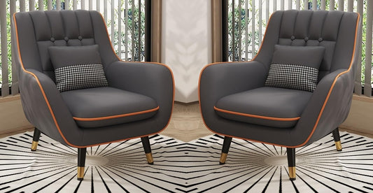 LSFH Unique Design True Innovations Nordic Light Accent Chair, Armchair with Solid Sagwan Wooden Frame for Small Apartments, Living Room or Bedroom (Set of 2 Chairs, Dark Grey)