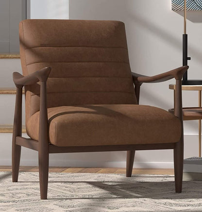 LSFH Unique Design Modern Channel Tufted Accent Chair Armchair with Solid Sagwan Wooden Frame Single Sofa Chair for Small Apartments, Living Room or Bedroom (1 Chair, Brown)