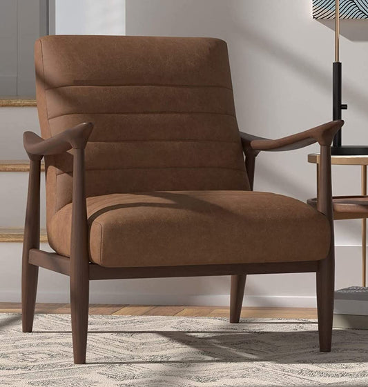 LSFH Unique Design Modern Channel Tufted Accent Chair Armchair with Solid Sagwan Wooden Frame Single Sofa Chair for Small Apartments, Living Room or Bedroom (1 Chair, Brown)