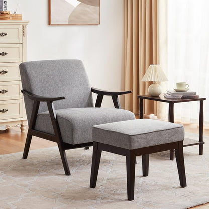 LSFH Unique Design Golrge Accent Chair, Ottoman Armchair with Solid Sagwan Wooden Frame Single Sofa Chair for Small Apartments, Living Room or Bedroom (1 Chair with Ottoman, Grey)