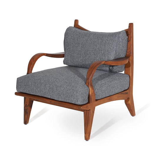LSFH Unique Design Araax Organic Shape Fabric Accent Chair Armchair with Solid Sagwan Wooden Frame Single Sofa Chair for Small Apartments, Living Room or Bedroom (1 Chair, Grey)