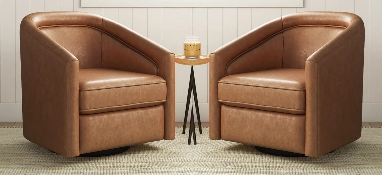 LSFH Unique Design True Innovations Kierste Wide Swivel 360 Degree Accent Chair Armchair Single Sofa Chair for Small Apartments, Living Room or Bedroom (Set of 2 Chairs, Brown)