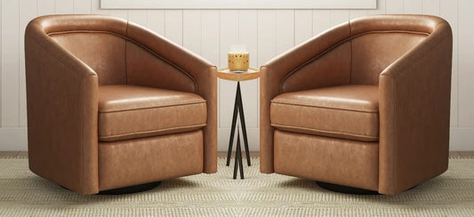 LSFH Unique Design True Innovations Kierste Wide Swivel 360 Degree Accent Chair Armchair Single Sofa Chair for Small Apartments, Living Room or Bedroom (Set of 2 Chairs, Brown)
