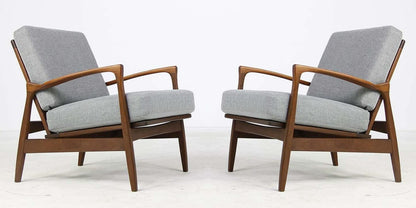 LSFH Unique Design 1960s Organic Shape Fabric Accent Chair Armchair with Solid Sagwan Wooden Frame Single Sofa Chair for Small Apartments, Living Room or Bedroom (Set of 2 Chairs, Light Grey)