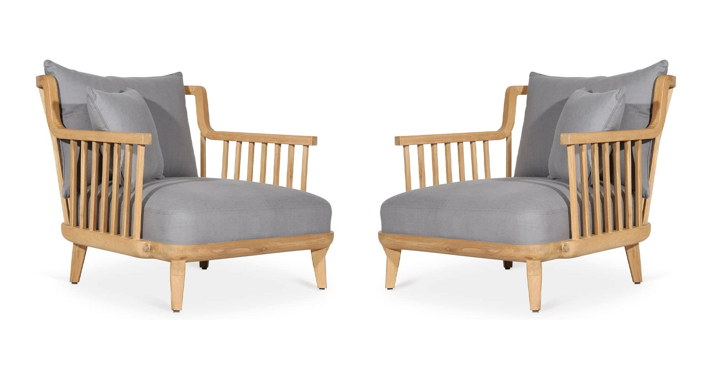 LSFH Unique Design Legaz Organic Shape Fabric Accent Chair Armchair with Solid Sagwan Wooden Frame Single Sofa Chair for Small Apartments, Living Room or Bedroom (Set of 2 Chairs, Grey)
