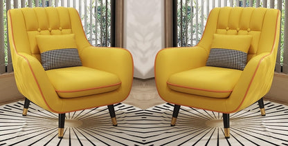 LSFH Unique Design True Innovations Nordic Light Accent Chair, Armchair with Solid Sagwan Wooden Frame for Small Apartments, Living Room or Bedroom (Set of 2 Chairs, Yellow)