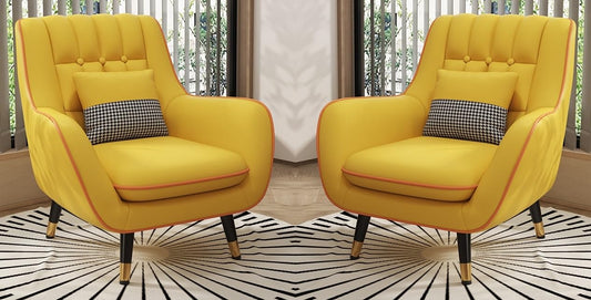 LSFH Unique Design True Innovations Nordic Light Accent Chair, Armchair with Solid Sagwan Wooden Frame for Small Apartments, Living Room or Bedroom (Set of 2 Chairs, Yellow)
