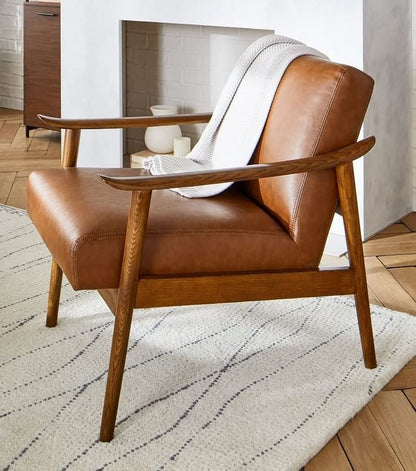 LSFH Unique Design True Innovations Century Accent Chair Armchair with Solid Sagwan Wooden Frame Single Sofa Chair for Small Apartments, Living Room or Bedroom (Set of 2 Chairs, Brown)